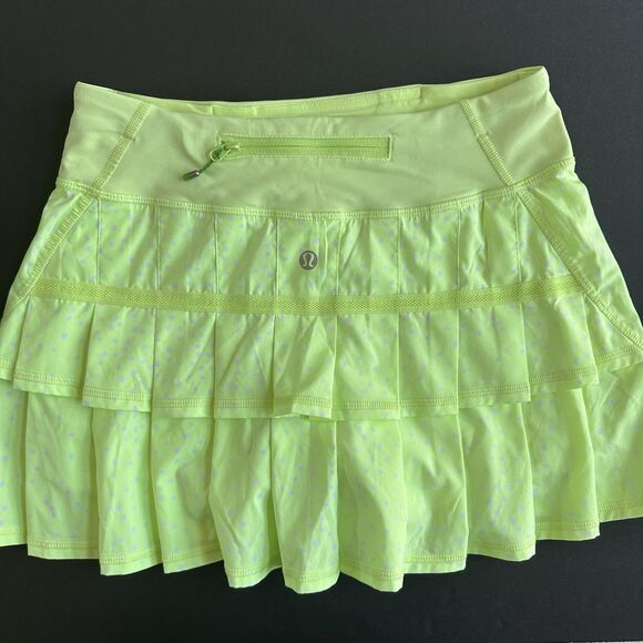 Lululemon Pace Setter Skirt Sz 2 Neon Petit/Polka Dot Ruffle Tennis Skort - Picture 2 of 6